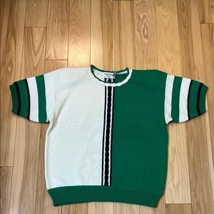 Marisa Christina Green and White Crewneck Sweater with Sporty Stripes